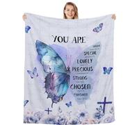 Christian Butterfly Gifts for Women Mom Grandma, Purple Floral Butterfly Blanket for Religious Birthday Gifts, Bible Verse Blanket for Inspirational Gifts, Soft Christian Throw Blanket 50x60 Inches