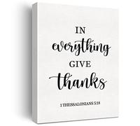Christian Canvas Wall Art Wall Pictures Motivational 1 Thessalonians 5:18 in Everything Give Thanks Canvas Print Scripture Bible Verse Painting Home Wall Decor Framed Thanksgiving Gift 12x15 Inch