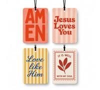 Christian Car Air Freshener 4Pcs, Freesia Car Decor for Women, 8.8 x 6cm | Religious Hanging Car Accessories Mirror Decor, New Car Smell Air Freshener for Christian Women