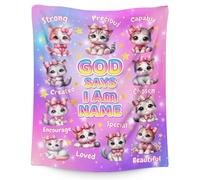 Christian Cat Blanket - Personalised Kitten Themed Flannel Throw with Custom Name, Uplifting Gift for Women Girls, Faith-Based Present for Cat Lovers