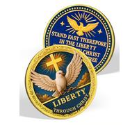 Christian Challenge Coin - Galatians 5:1 Verse | Liberty Through Christ Coin, Dove & Cross Design, Freedom in Christ, Devout Religious Gifts for Men & Women