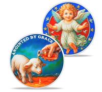 Christian Challenge Coin with Sheep Being Smeared Oil Balm, Flying Angel Baby Protection Prayer Coin, Peace and The Love of God Religious Coin Gifts