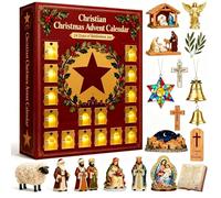 Christian Christmas Advent Calendar, 24 Days Countdown Calendar with Nativity Figurines & Scripture Crosses, 24 Days of Bethlehem Story Ornaments, Religious Christmas Countdown Gift