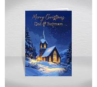 Christian Christmas Card for Dad and Stepmum, Father, Stepmother - A5 Religious Greeting Card with Special Verse Inside/Sacred Church on a Winter's Night: Dad & Stepmum Christmas Card