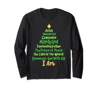 Christian Christmas Jesus Bible Names Xmas Tree Shaped Long Sleeve T-Shirt