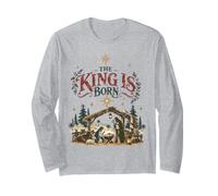 Christian Christmas Manger Nativity King is Born Star Jesus Long Sleeve T-Shirt