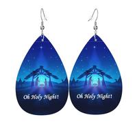 Christian Christmas Nativity Scene O Holy Night Leather Earrings For Women Water Drop Earrings Lightweight Dangle Earrings Jewelry