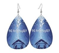 Christian Christmas Nativity Scene O Holy Night Leather Earrings For Women Water Drop Earrings Lightweight Dangle Earrings Jewelry