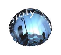 Christian Christmas Nativity Scene O Holy Night Shower Caps Bath Cap For Women Adjustable Double Layer Hair Protection Spa Salon Shower Hat