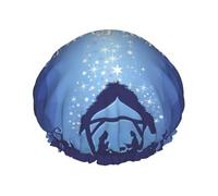 Christian Christmas Nativity Scene O Holy Night Shower Caps Bath Cap For Women Adjustable Double Layer Hair Protection Spa Salon Shower Hat