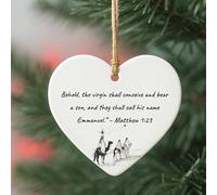 Christian Christmas Ornament Acrylic Heart - “Behold, the virgin shall conceive and bear a son” Matthew 1:23, Religious Bible Verse Gift, Faith Keepsake for Family