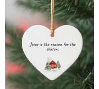 Christian Christmas Ornament Acrylic Heart - “Jesus is the reason for the season”, Religious Quote Decoration, Meaningful Faith Gift for Family and Friends
