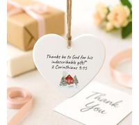 Christian Christmas Ornament Acrylic Heart - “Thanks be to God for His indescribable gift” 2 Corinthians 9:15, Religious Bible Verse Gift for Family