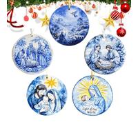 Christian Christmas Ornaments,Blue Nativity Pendant 2D Acrylic 5piece | Double-sided Ornaments for Christmas Tree | for Home Church Holiday Party Men Kids Women