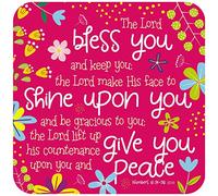 Christian Coasters, Pack of 6 cork coasters, The Lord bless you (pink), with Bible verses Numbers 6:24-26. Beautiful Christian gifts for women or men, by Just Cards Direct