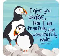 Christian Coasters, Pack of 6 cork coasters, with Bible verse or inspirational words. Beautiful Christian gifts for women or men, by Just Cards Direct (Puffins)