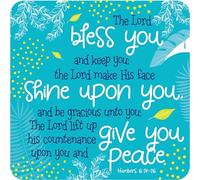 Christian Coasters, Pack of 6 cork coasters, The Lord Bless you (teal), with Bible verse Numbers 6:24-26. Beautiful Christian gifts for women or men, by Just Cards Direct