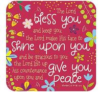 Christian Coasters, Pack of 6 cork coasters, with Bible verse or inspirational words. Beautiful Christian gifts for women or men, by Just Cards Direct (Bless You (pink))