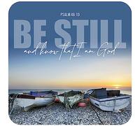 Christian Coasters, Pack of 6 cork coasters, with Bible verse or inspirational words. Beautiful Christian gifts for women or men, by Just Cards Direct (Be Still)