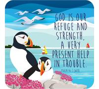 Christian Coasters, Pack of 6 cork coasters, with Bible verse or inspirational words. Beautiful Christian gifts for women or men, by Just Cards Direct (Refuge)