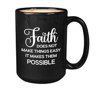 Christian Coffee Mug 15oz Black - Faith Makes Them Possible - Bible Pastor Jesus Christ Religious Catholic Priest Sarcasm Prayer Religion Preacher