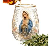 Christian Coffee Mugs | Ergonomic Non-Slip Jesus Glass 400ml - Floral Patterned Artistic Glassware | For Drinks Whisky Tea Beer Home Bar Gathering Party Birthday Holiday