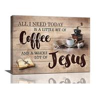 Christian Coffee Wall Art Jesus Coffee Cross Wall Decor Rustic Kitchen Brown Picture Canvas Prints Motivational Framed Modern Artwork for Home Living Room Restaurant Kitchen Cafe16"x12"