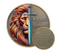 Christian Commemorative Coin 40 mm - "Victory Belongs to the Lord" - Revelation 5:5 - Lion from the Tribe of Judah with Sword - Religious Faith Coin for Men & Prayer Warriors
