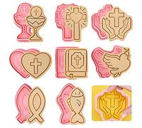 Christian Cookie Mold, 8 Pieces 3D Pressable Communion Cookies, Fish Cookie Cutter, Plastic Cutters, Christening Cookies, for Cookies Plastic Chalice