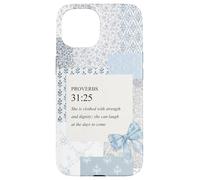 Christian Coquette Blue Quilt Patchwork Jesus God Religious Case for iPhone 15