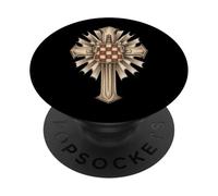 Christian Croatian cross with coat of arms and sword PopSockets Adhesive PopGrip