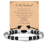 Christian Cross Bead Bracelets for Men - Adjustable Natural Black Agate Mens Bracelet Confirmation Baptism Easter Gifts Cool Anniversary Valentines Fathers Birthday Gifts for Him Husband Man Son Dad