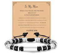 Christian Cross Bead Bracelets for Men - Adjustable Natural Black Agate Mens Bracelet Confirmation Baptism Easter Gifts Cool Anniversary Valentines Fathers Birthday Gifts for Him Husband Man Son Dad