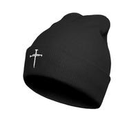 Christian Cross Beanie Jesus Beanie Embroidery Winter Hat Cap Black Beanies for Men Women, Black, One Size