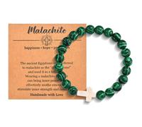 Christian Cross Bracelet for Women & Men - Natural Bead, Religious Cross Healing, Stretch Charm Crystal Anxiety Bracelets for Birthday, Christmas, Christian, Easter Gifts, Malachite