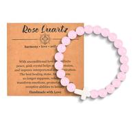 Christian Cross Bracelet for Women & Men - Natural Bead, Religious Cross Healing, Stretch Charm Crystal Anxiety Bracelets for Birthday, Christmas, Christian, Easter Gifts, Rose Quartz