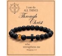 Christian Cross Bracelet Gifts for Men, Religious Graduation First Communion Confirmation for Him Man Dad Son Grandson Godfather Grandfather, Inspirational Faith Based Jesus Birthday Gifts for Husband