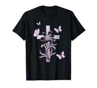 Christian Cross Butterfly Subtle Minimalist Religious Women T-Shirt