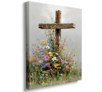 Christian Cross Canvas Wall Art Spring Wildflower Print Religious Farmhouse Easter Wall Decor for Living Room or Bedroom Home 8x10in Wood Frame