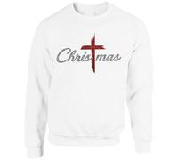 Christian Cross Christmas Jumper, Religious Holiday Symbol Sweatshirt, Festive Faith Xmas 2025 Gift Unisex Top (L, White)