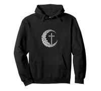 Christian Cross Crescent Floral Moon Faith Pullover Hoodie