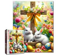 Christian Cross Easter Jigsaw Puzzle，Cross Bunny Eggs 1000 Pieces Jigsaw Puzzles for Adults，27 x 20 Inches Puzzles for Families，HD Quality Easter Puzzle Gift，Family Activity Perfect for Game Nights