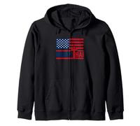 Christian Cross God and Muay Thai US Flag Thai Boxing Zip Hoodie