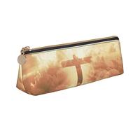 Christian Cross Jesus Pencil Cases Triangle Pencil Bag Large Capacity Pen Pouch Holder Pouch with Zipper for Women Men Office Adult