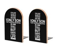 Christian Cross John 316 Book Ends Heavy Duty Wood Bookend Supports for Shelves to Hold Books Non-Slip Sturdy Decorative Book Holders for Books CDs