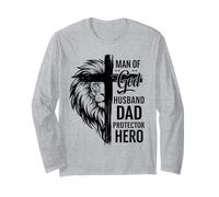 Christian Cross Man of-God Husband Dad Protector Hero Lion Long Sleeve T-Shirt