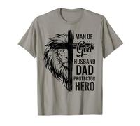 Christian Cross Man of-God Husband Dad Protector Hero Lion T-Shirt