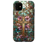 Christian Cross Mosaic Stained Glass Wildflower Floral Case for iPhone 11