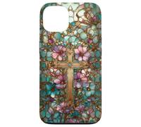 Christian Cross Mosaic Stained Glass Wildflower Floral Case for iPhone 13
