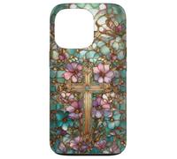 Christian Cross Mosaic Stained Glass Wildflower Floral Case for iPhone 13 Pro